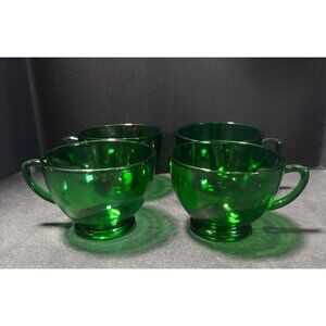 Anchor Hocking Emerald Green Depression Glass Coffee Tea Cups Set Of 4 Vintage 5